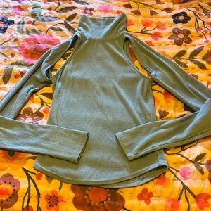 Free People Cut-Out Baby Blue Thermal Turtleneck